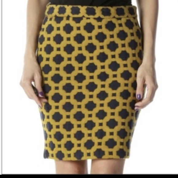 Anthro Charlie and Robin Mid Century Retro Knit Pencil Skirt Gold and Navy: 8 - Picture 6 of 8
